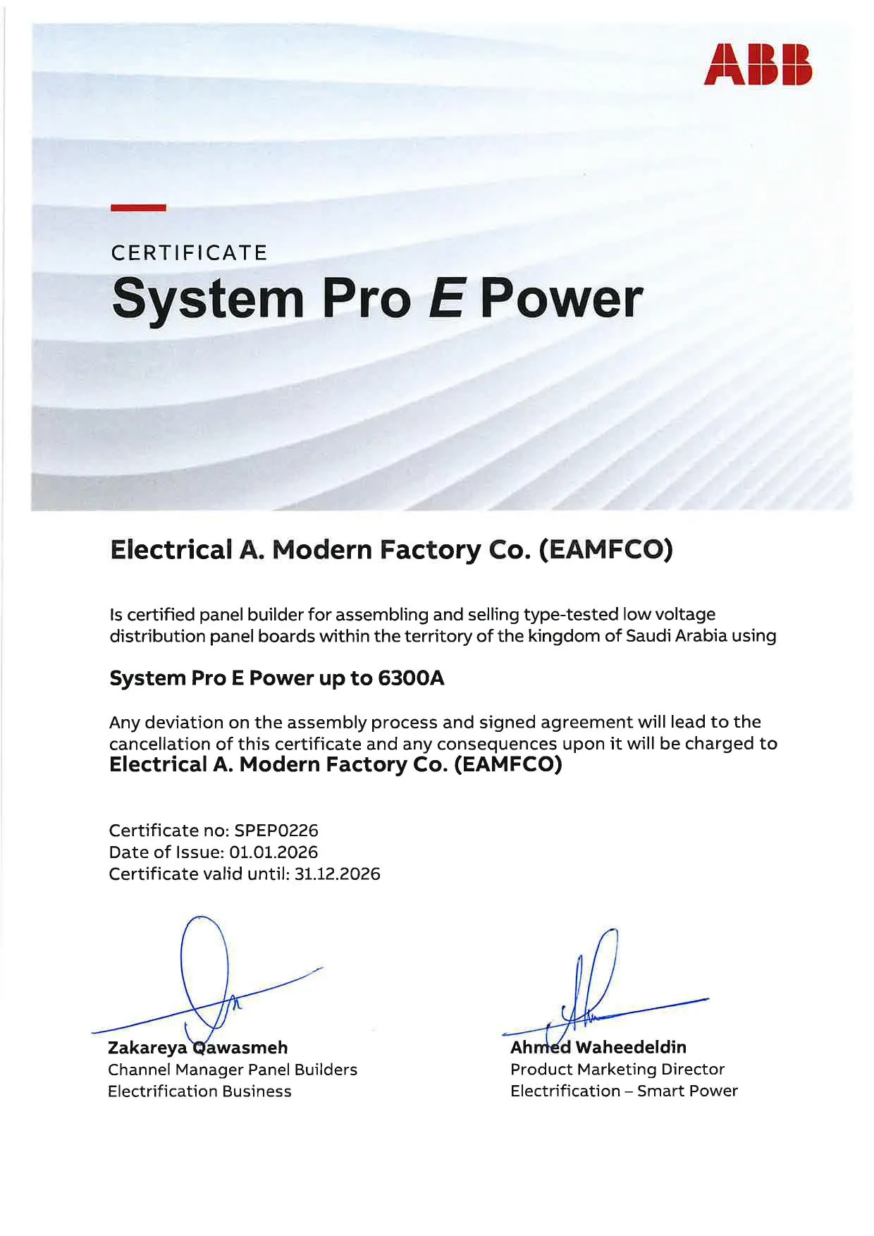 ABB Authorized Panel Builder Certificate