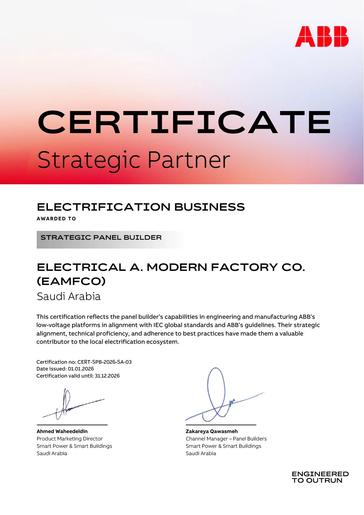 ABB Arabia Strategic Partner Certificate